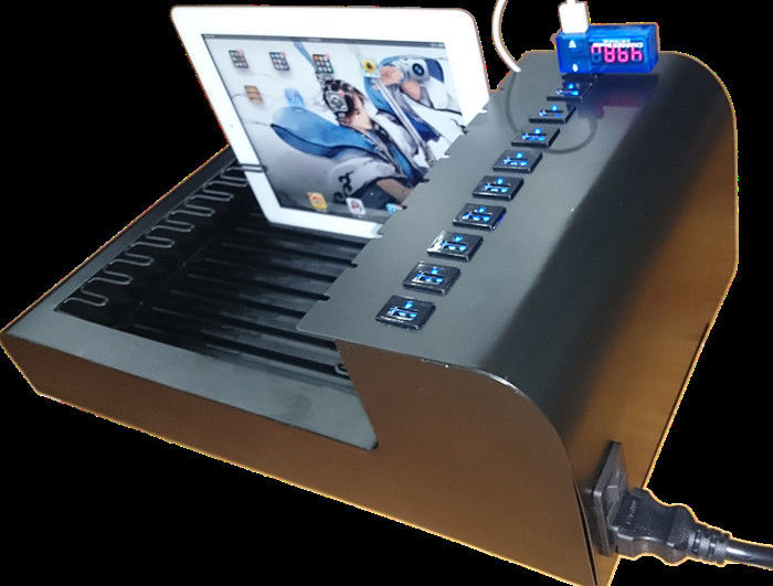 Stainless Steel 10 Port Tabletop USB Charging Station Untuk Elektronik / Ipad / Ponsel