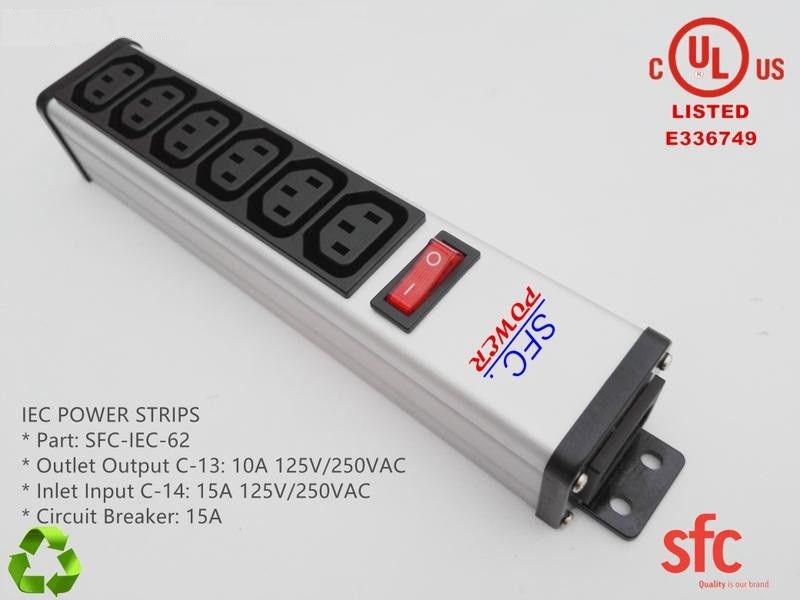 6 Outlet Steker Datar Power Strip Metal PDU Dengan Overload Protector IEC Disetujui