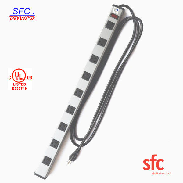 Grounded 9 Outlet Logam Low Profile Plug Power Strip Dengan Kabel Ekstensi Panjang