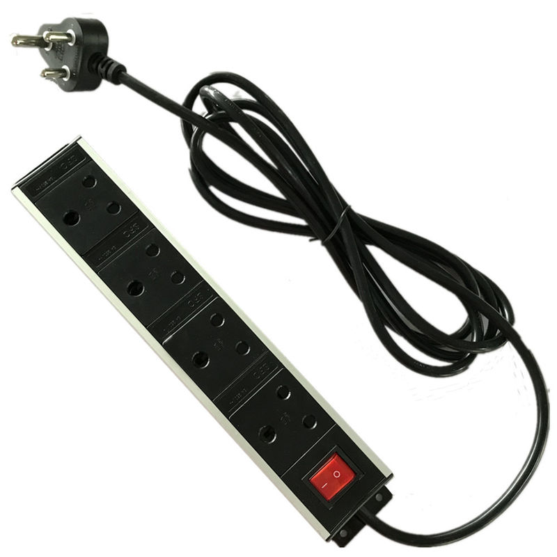 Aluminium Shell Multi Afrika Selatan Socket Power Strip Dengan Klip Logam, 4 Stopkontak Stopkontak